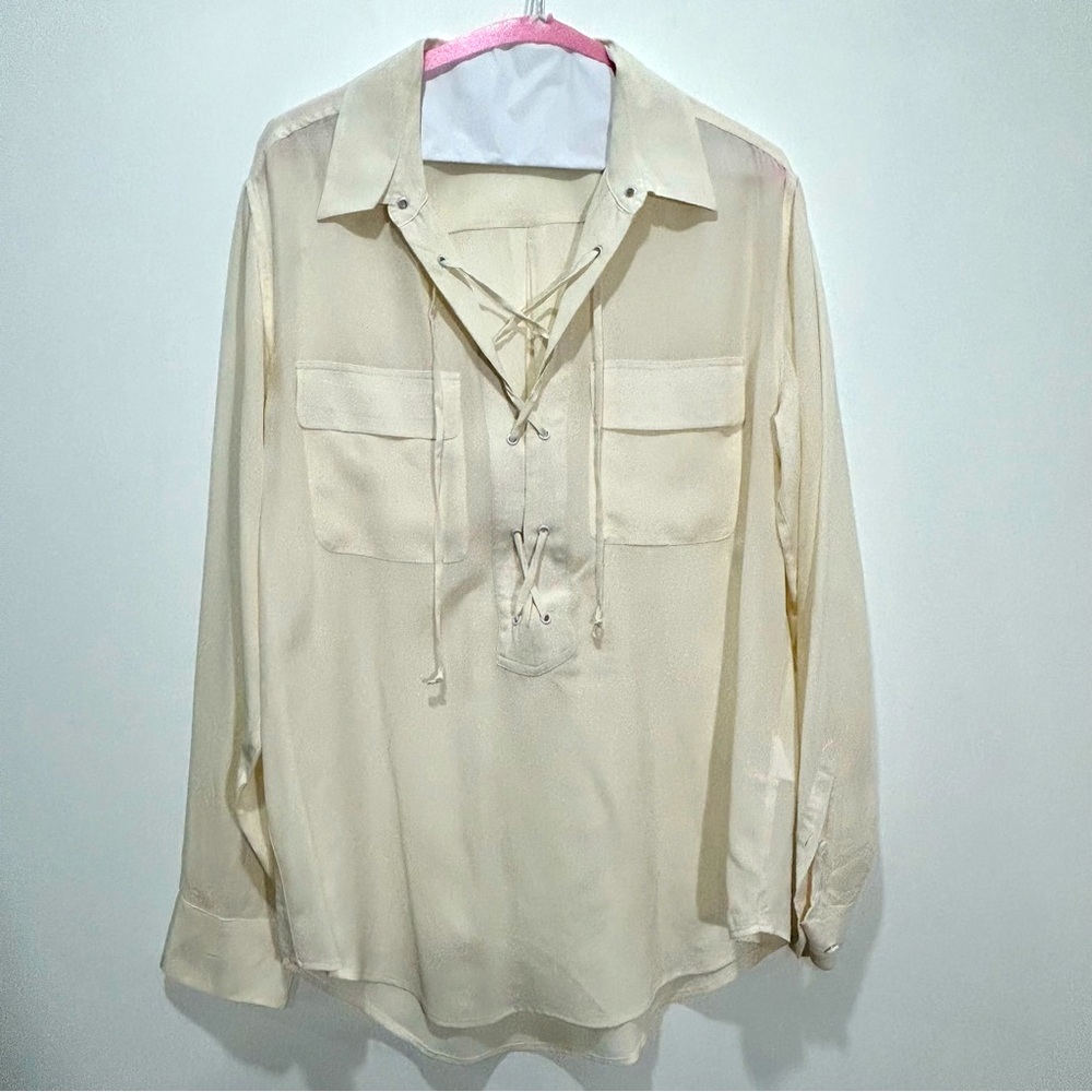 EQUIPMENT FEMME 100% Silk Long Sleeve Blouse with Pockets in Women's Size Medium